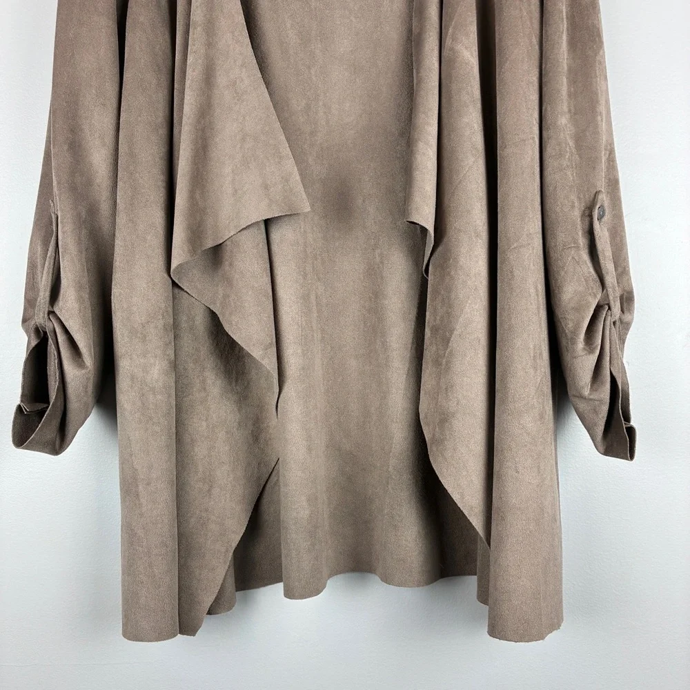 She + Sky Taupe Faux Suede Drape‎ Jacket Large Modern Boho Minimalist Waterfall